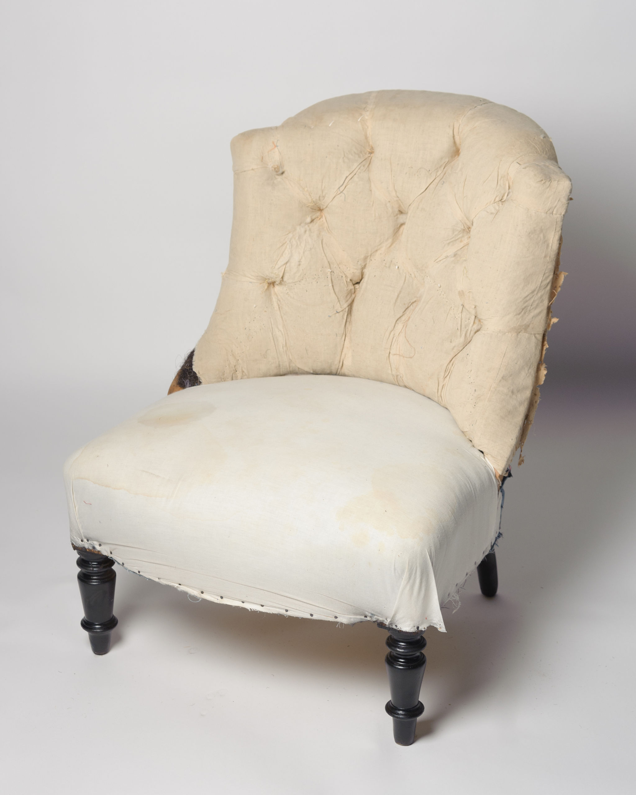 Antique French buttoned back slipper chair Nikki Page Antiques